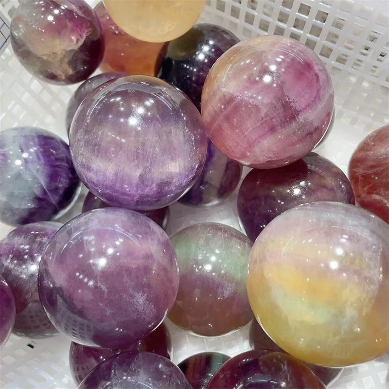 Natural Colored Fluorite Carving Spheres, Polished Massage, Reiki Healing, Exquisite Room Decor, Ore Souvenirs, Gift, 6cm, 1Pc