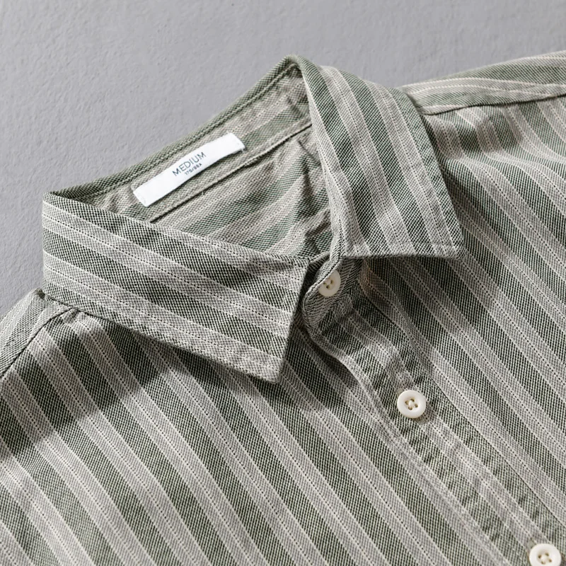 

Trendy Men's Pure Cotton Shirt Relaxed Fit Striped Japanese Design All-Season Business Casual Youth Style