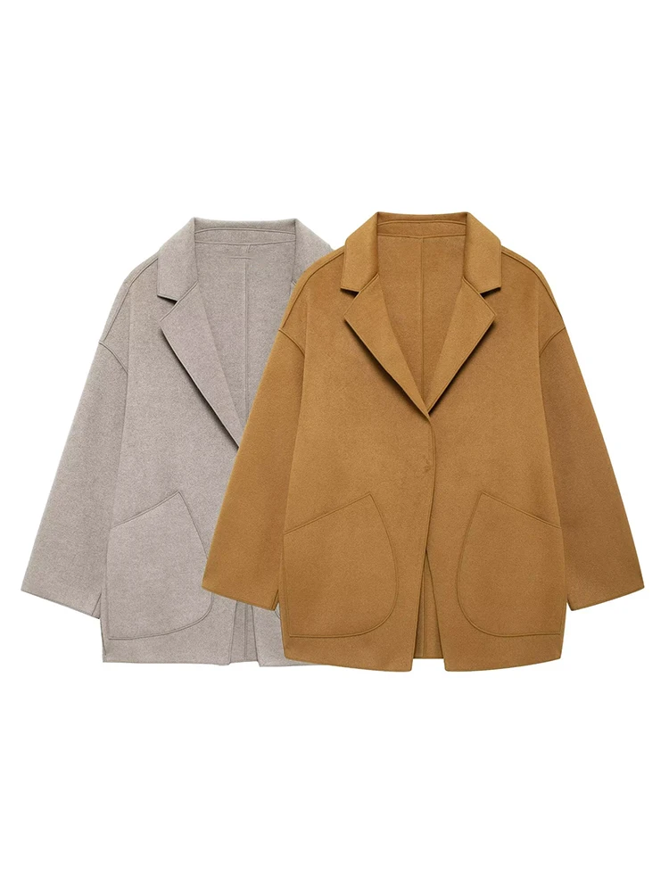 

Willshela Women Fashion Solid Single Button Coats Vintage Lapel Neck Long Sleeves Female Chic Lady Outfits