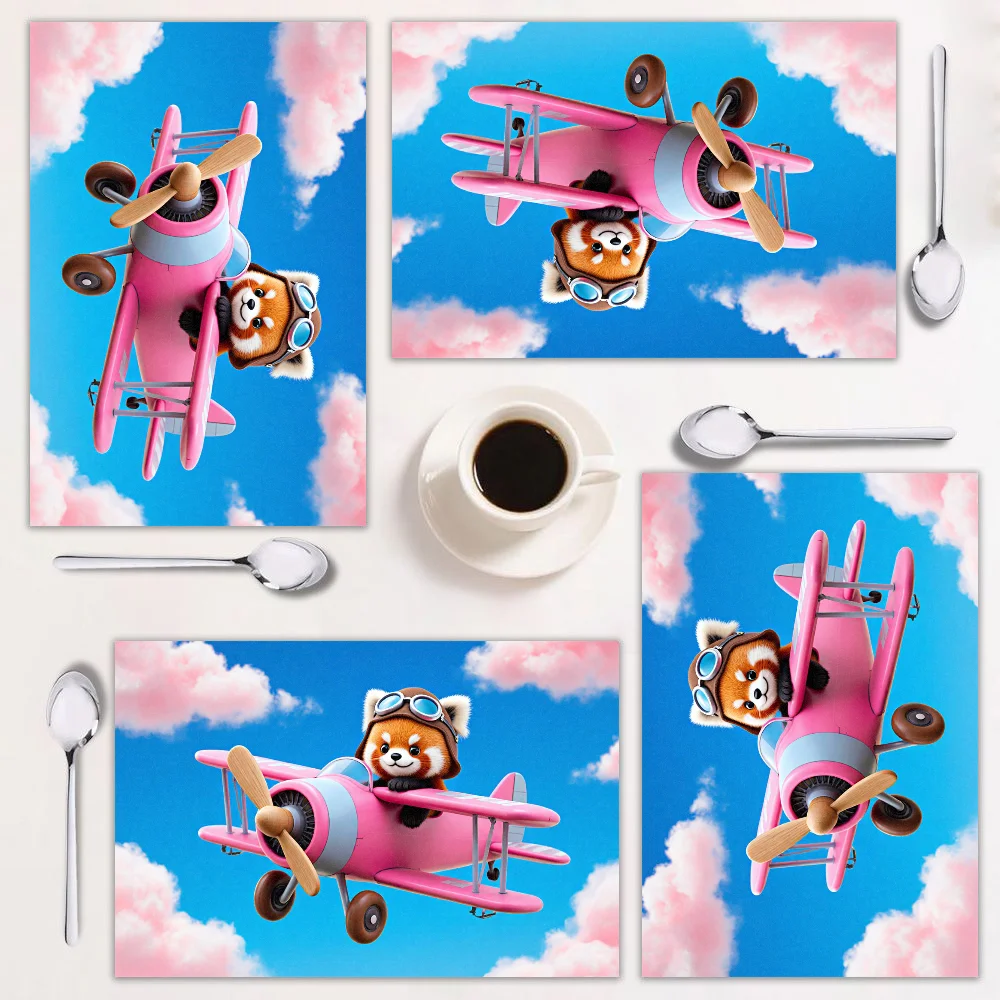 

Набор подставок из 4 предметов, игривый дизайн самолета, легко чистится, 12×18 дюймов, идеально подходит для домашнего декора и торжеств.