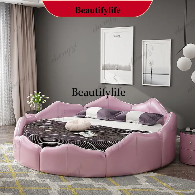 G153 Modern White Double Bed Decoration Nordic Normal Wooden Circle Double Bed Frame Adults Luxury Cama Casal Furniture For Home