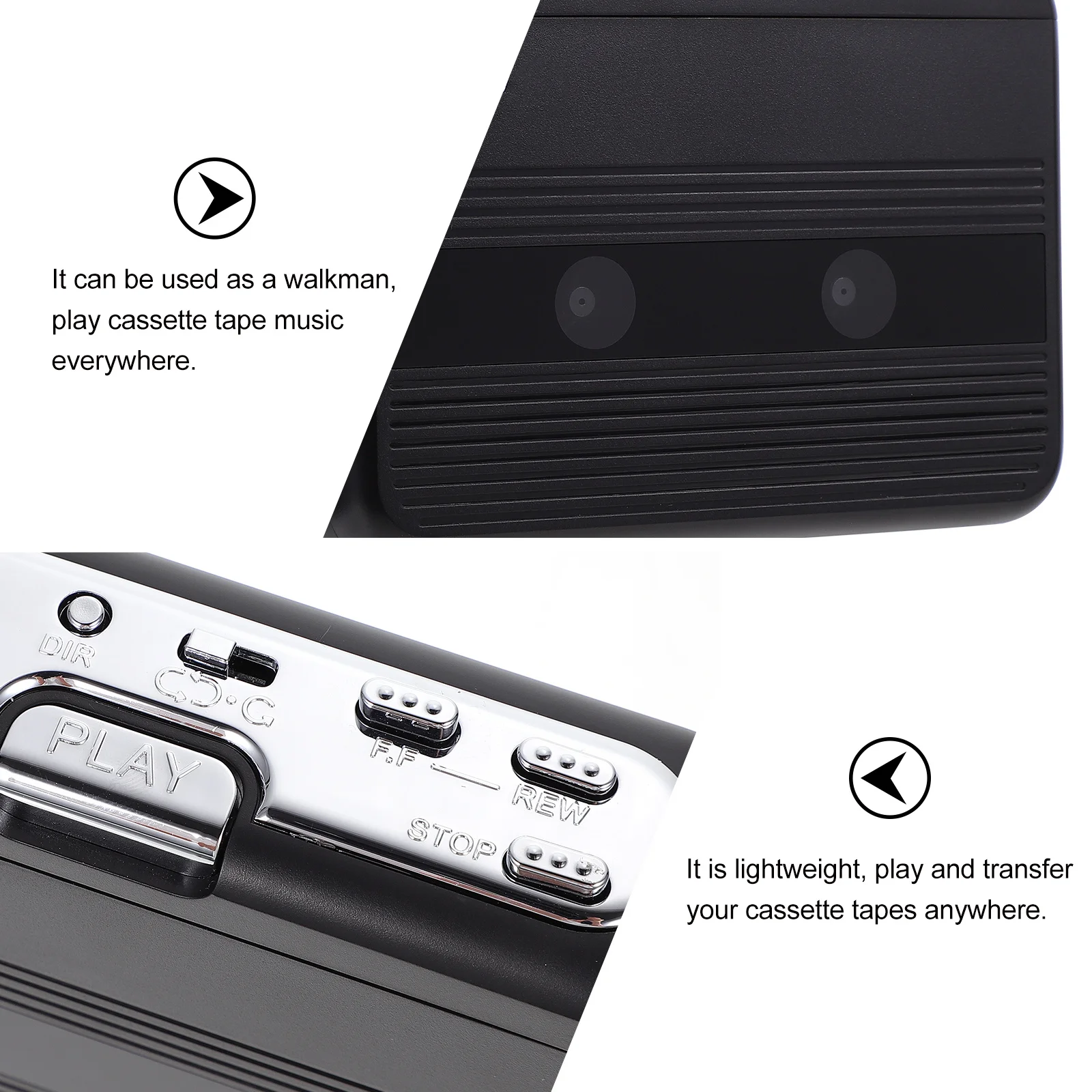 1Pcs Wireless Cassette Player Portable Stereo Tape Radio Personal Wireless Transmitter Lightweight ABS Metal