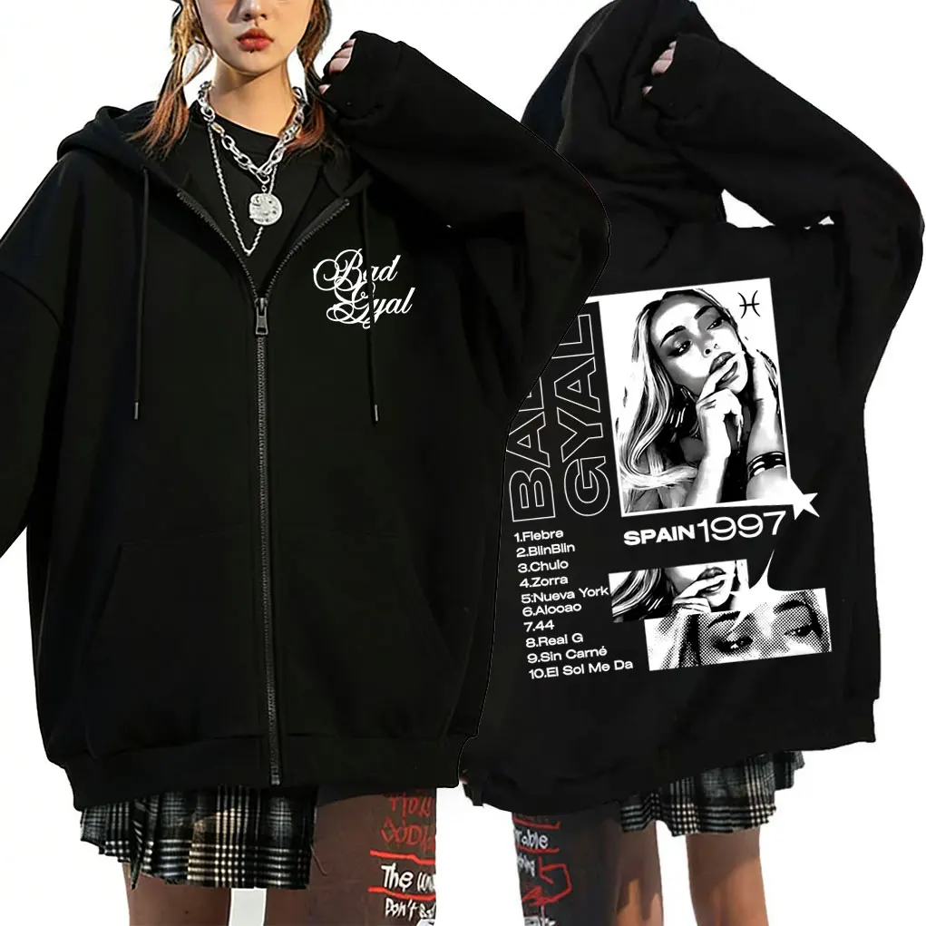 

Rapper Bad Gyal Album Tour 2026 Zipper Hoodie Men Women Fashion Pop Music Zip Up Jacket Unisex Casual Fleece Cotton Zip Up Coat