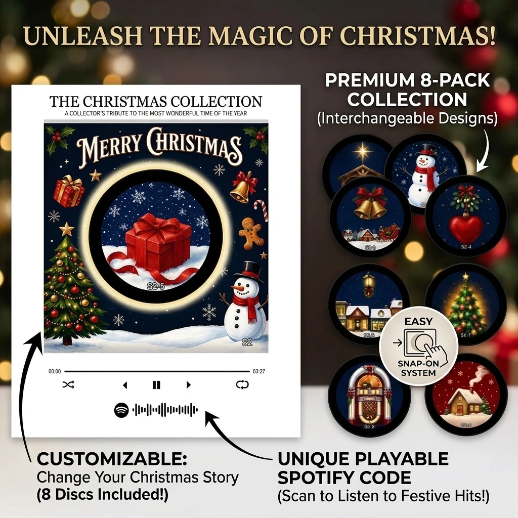 Christmas Vinyl Player Fridge Record Magnet NFC Magnetic Music Box Set Mini Jingle Magnets Refrigerator Retro 9 Discs Playback
