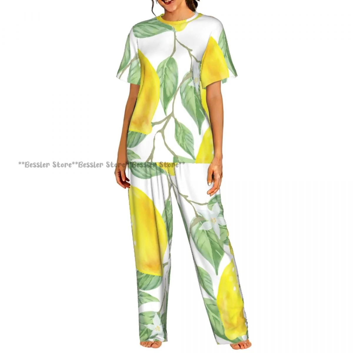 

Lemon And Leaf Pajamas Set Short-sleeved Women Home Clothing