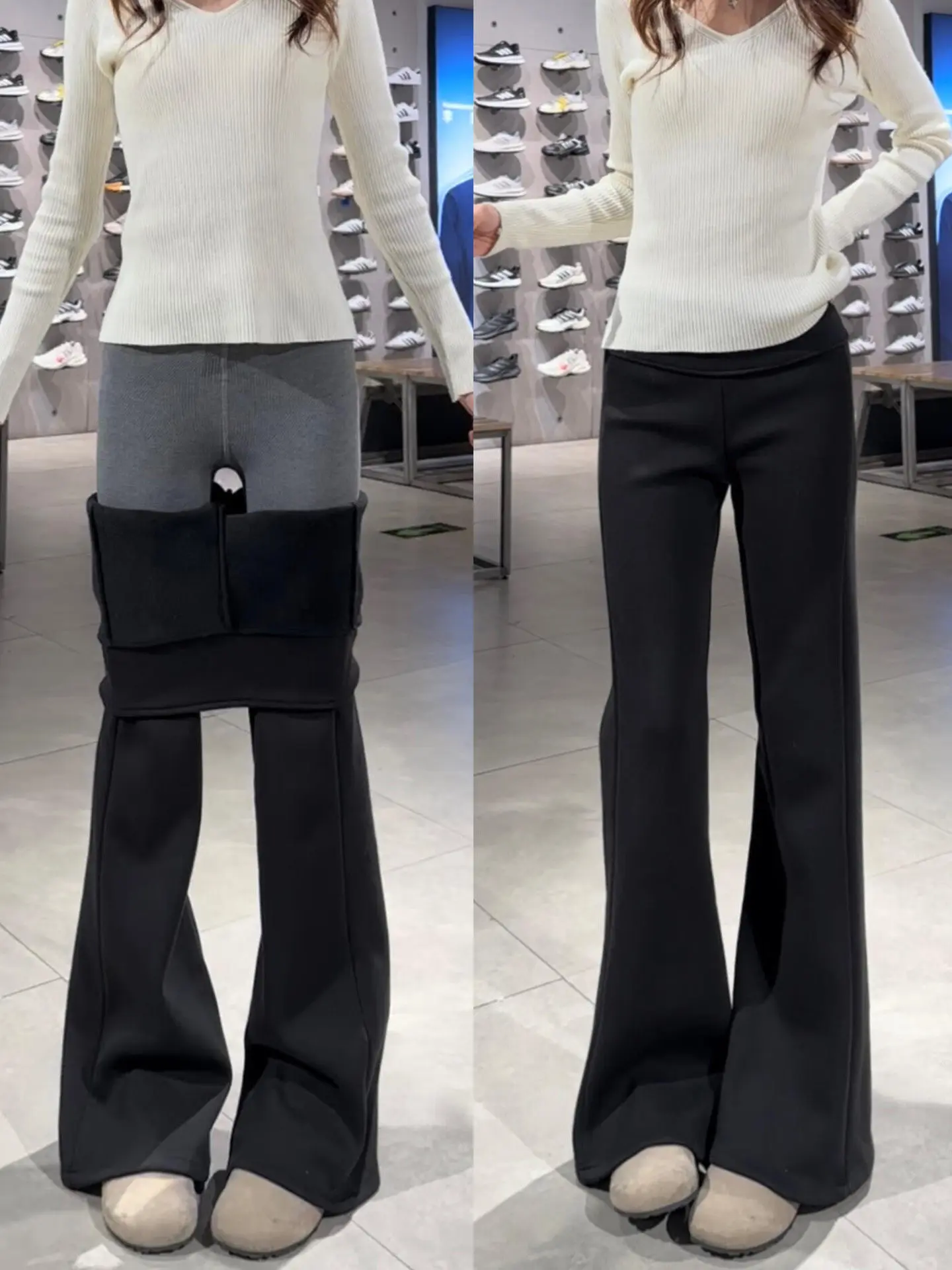 

Женские брюки для йоги Bla с высокой талией на флисовой подкладке, осенне-зимние расклешенные брюки, повседневные брюки для женщин