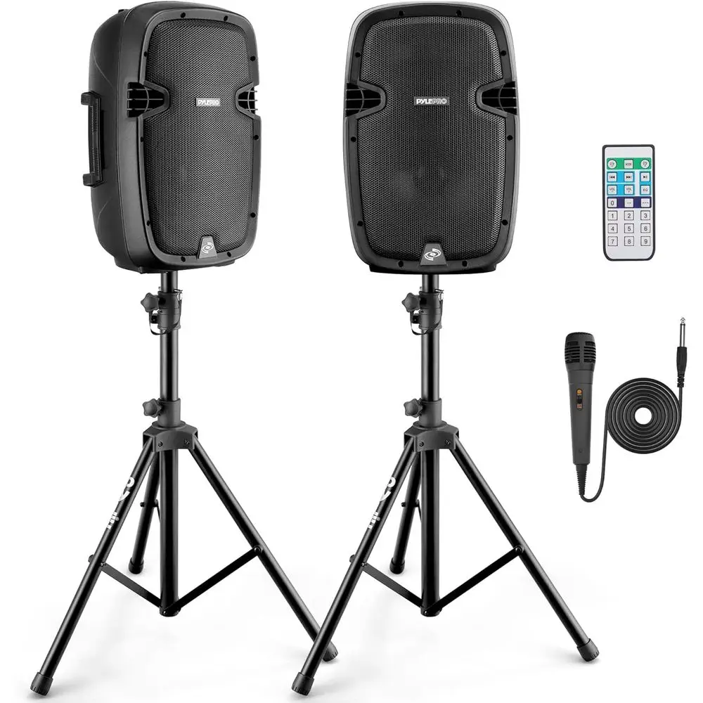 

WirelPortable PA system - 1000W High Powered Bluetooth Compatible Active + Passive Pair Outdoor Sound Speakers w/ USB SD MP3 AUX