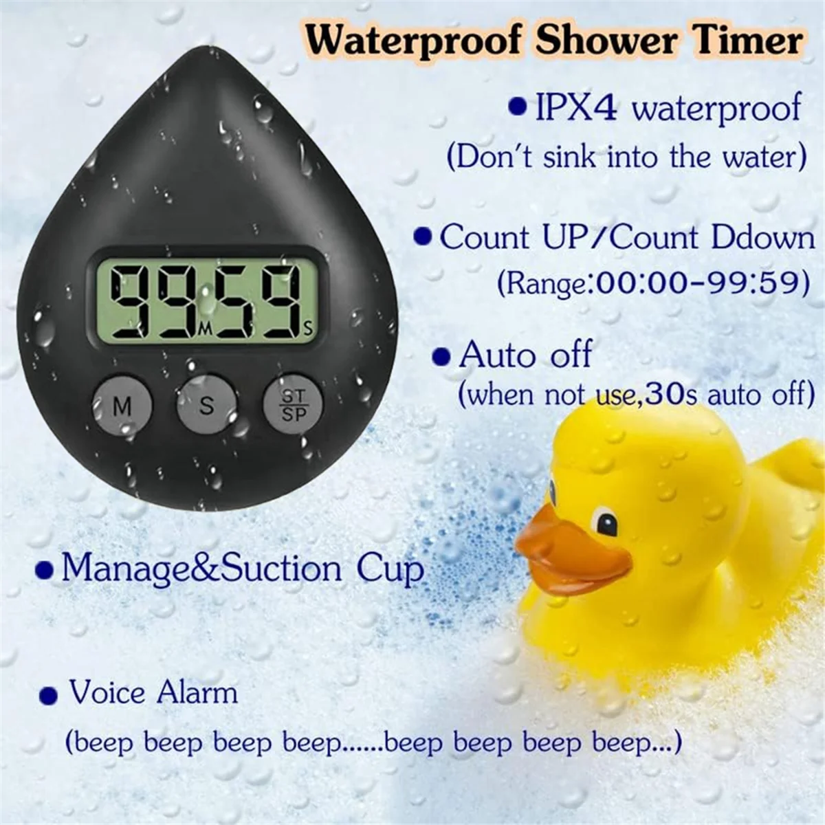 Silent Non-Ticking Battery Operated Shower Timer, Waterproof Digital Timer, Small Size Cute Timer Green