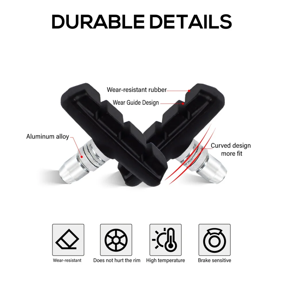 Chooee 2 Pairs 55mm V Brake Pads for BMX Road Mountain Bike, Silent Durable Bicycle Brake Pads Accessories
