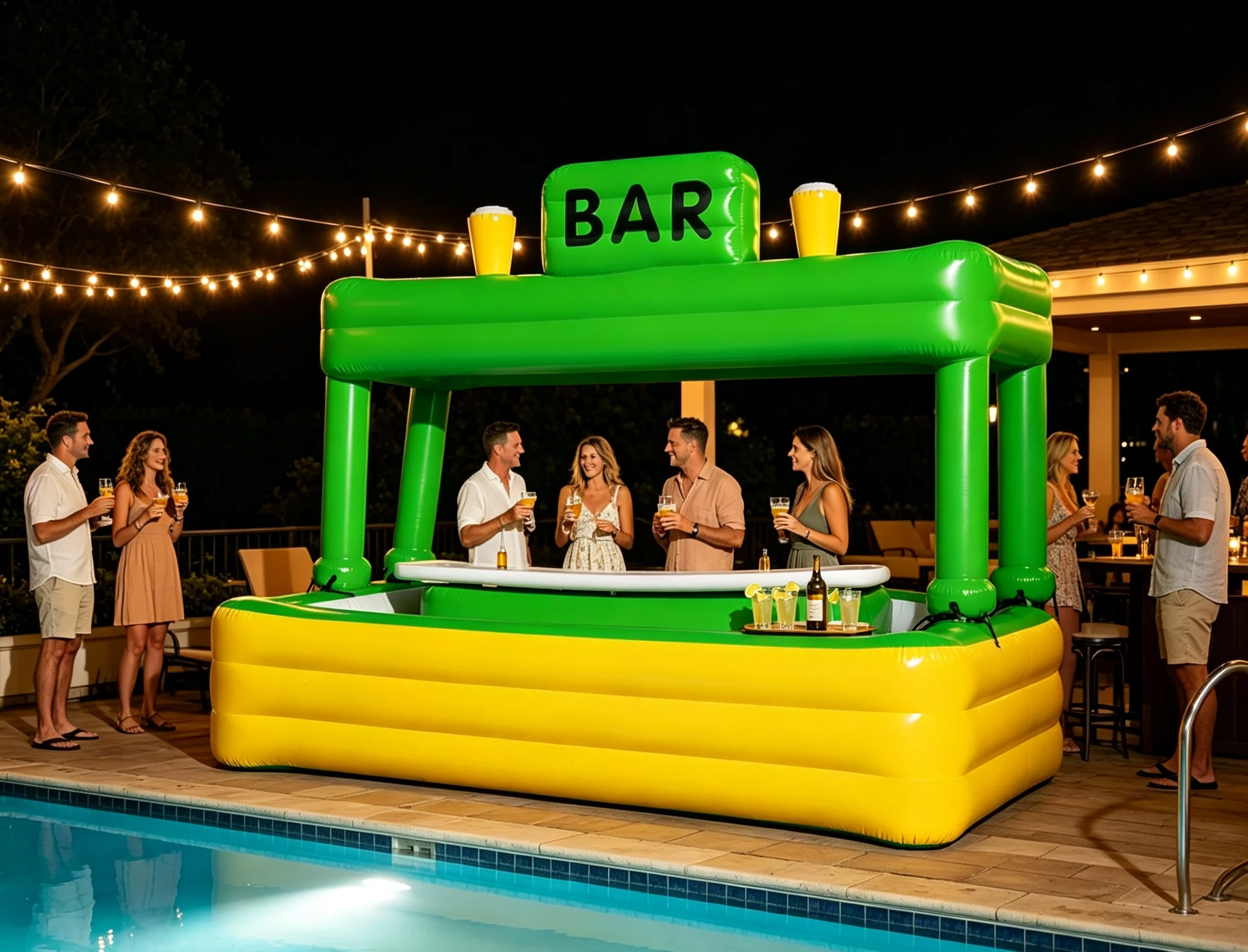 Commercial Custom Inflatable Bar with Canopy Portable Floating Inflatable Serving Bar for Swimming Pool Backyard Party Events