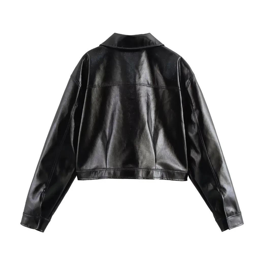 Veste en simili cuir à revers, mode européenne et américaine, manches longues, vêtements d'extérieur pour femmes, nouveau Style de printemps B481836