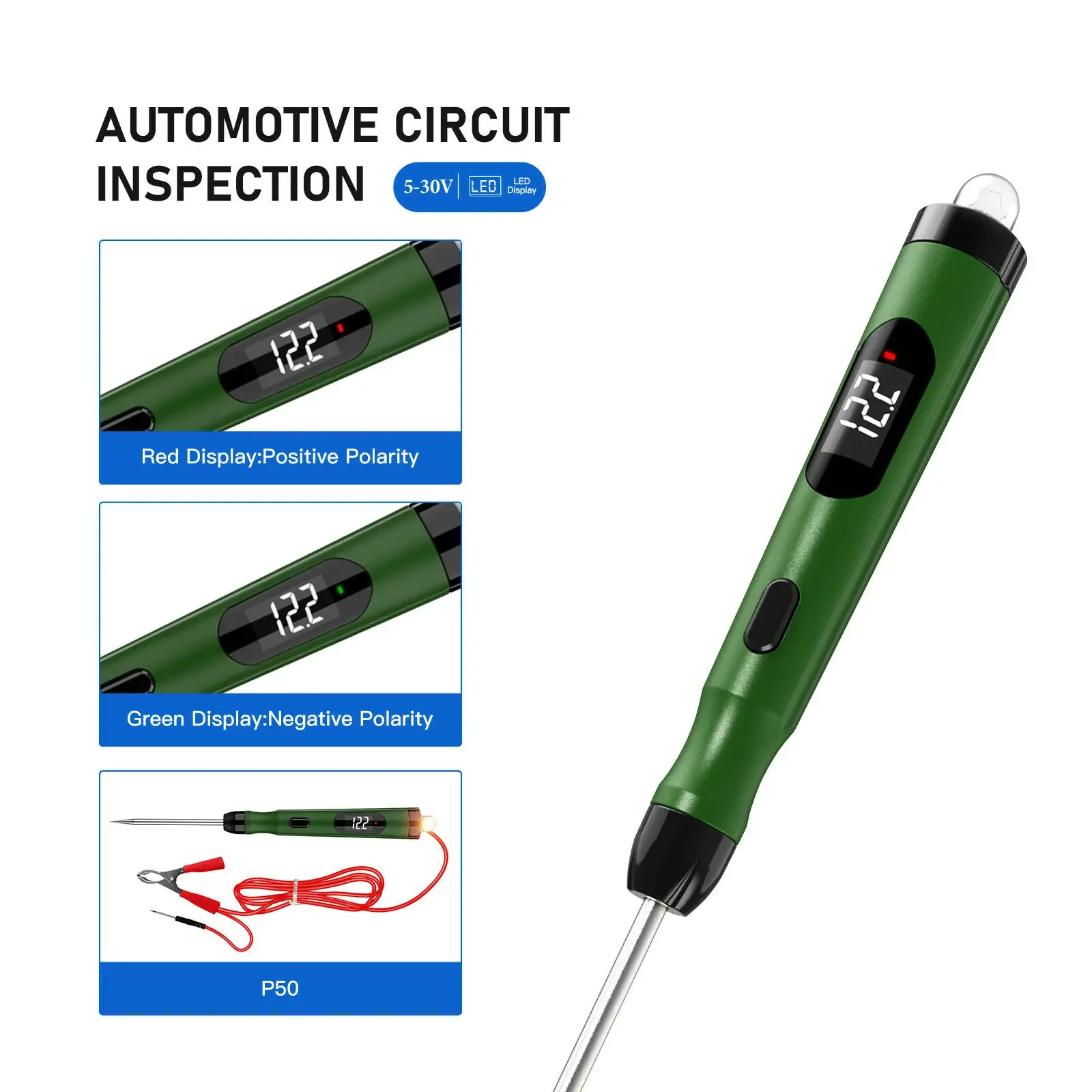 VESSTEK Topdiag P50 Pro Circuit Tester Electrical Mini Oscilloscope  Power Circuit Probe Kit 0-45V Battery Car Diagnostic Tool