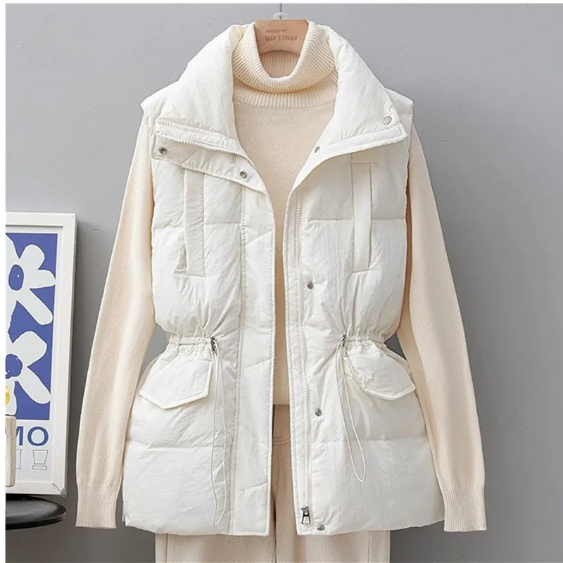 Frauen Weste 2023 Neue Herbst Winter Koreanische Taille Ärmel Unten Baumwolle Westen Weibliche Parkas Warme Weste Damen Jacken Tops