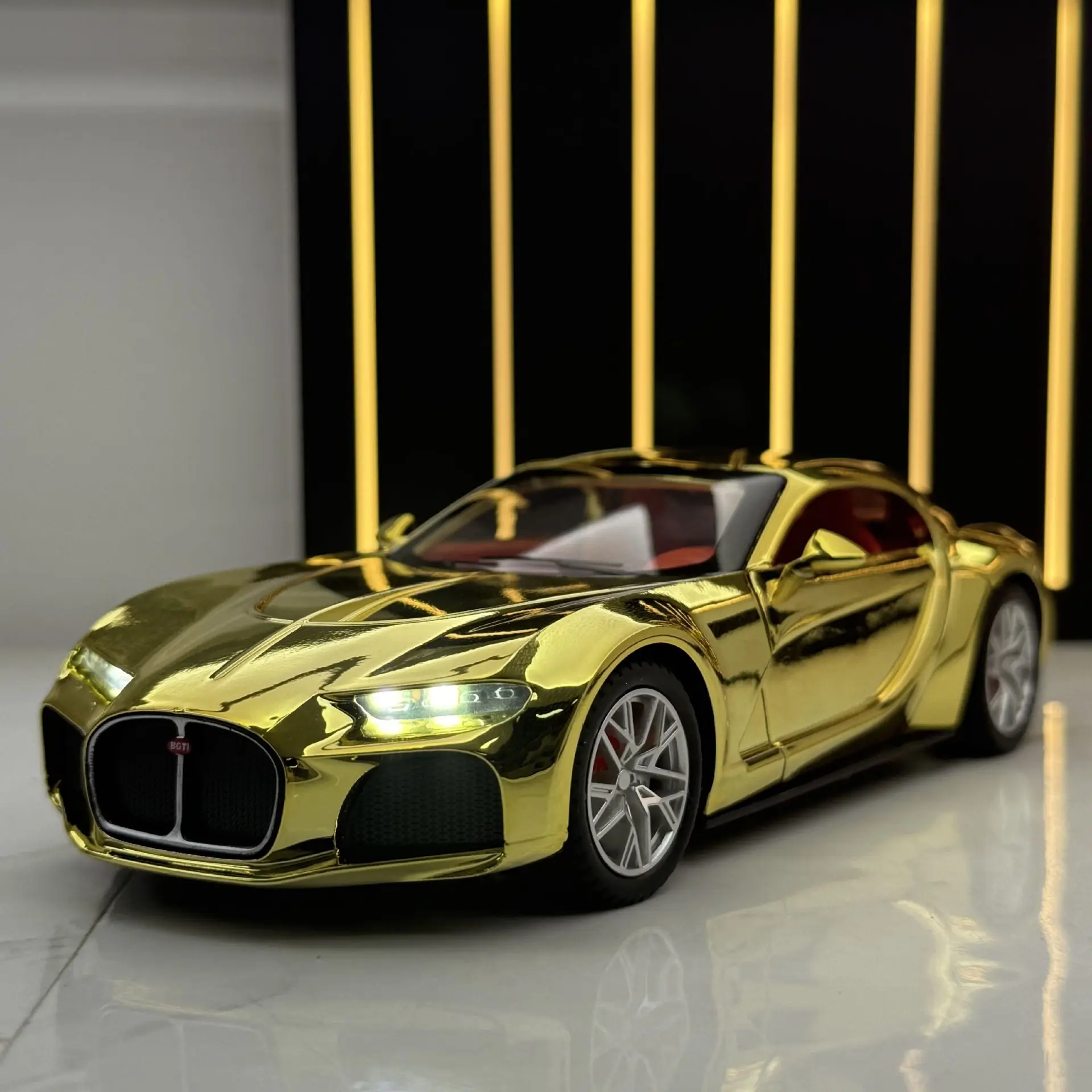 1:24 Atlantic Simulation Spielzeugauto Modell Druckgussfahrzeuge Metall Autos Dekoration Zurückziehen Sound und Licht Junge Bildung Geschenk