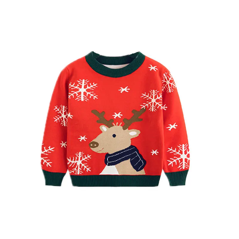 Wholesale Europe and America new autumn and winter children's Christmas deer pullover sweater girls baby bottoming knitted swea