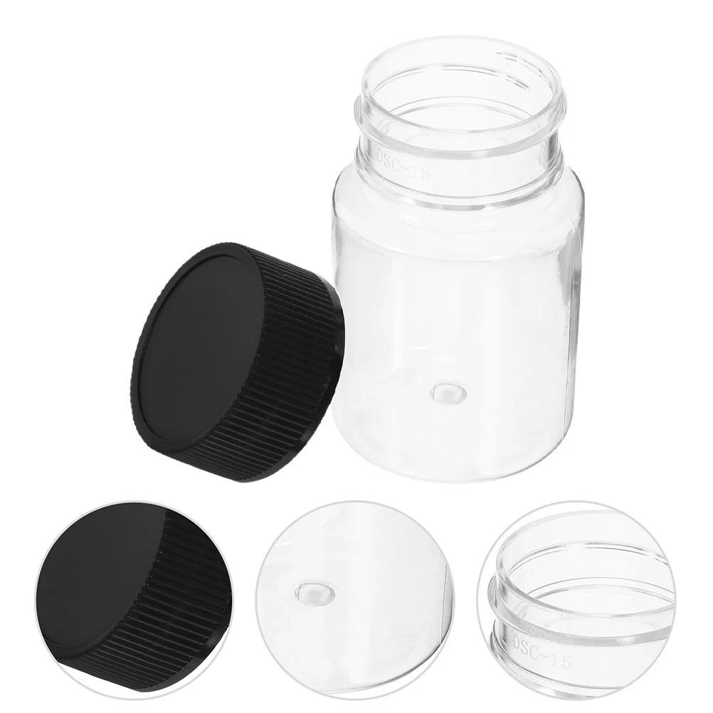 

10Pcs Wide Mouth Plastic Sampling Bottles Clear Leakproof Black Lid for Laboratory Classroom Small Liquid Storage