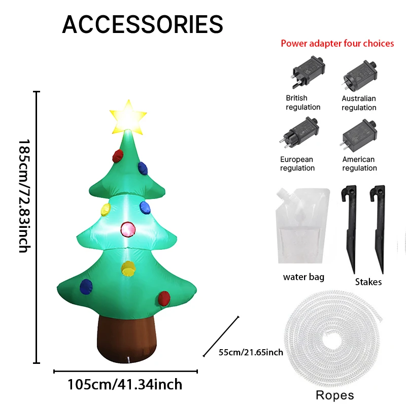 1,8 м/5,9 фута надувная рождественская елка со звездными огнями, светодиодные украшения для дома, игрушки, рождественские украшения для двора, праздничное украшение