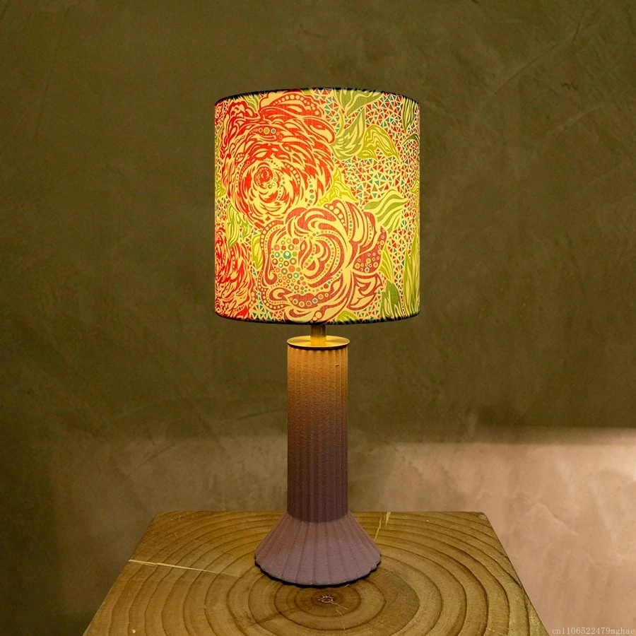 Skirt Shape Table Lamp: Cream Liberty Fabric with Mid-Century Style, Imported Textile for Kids Bedroom Ambiance & Gift
