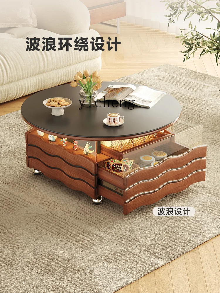 

Stone Plate Coffee Table French Retro Solid Wood Small Coffee Table Removable New Tea Table