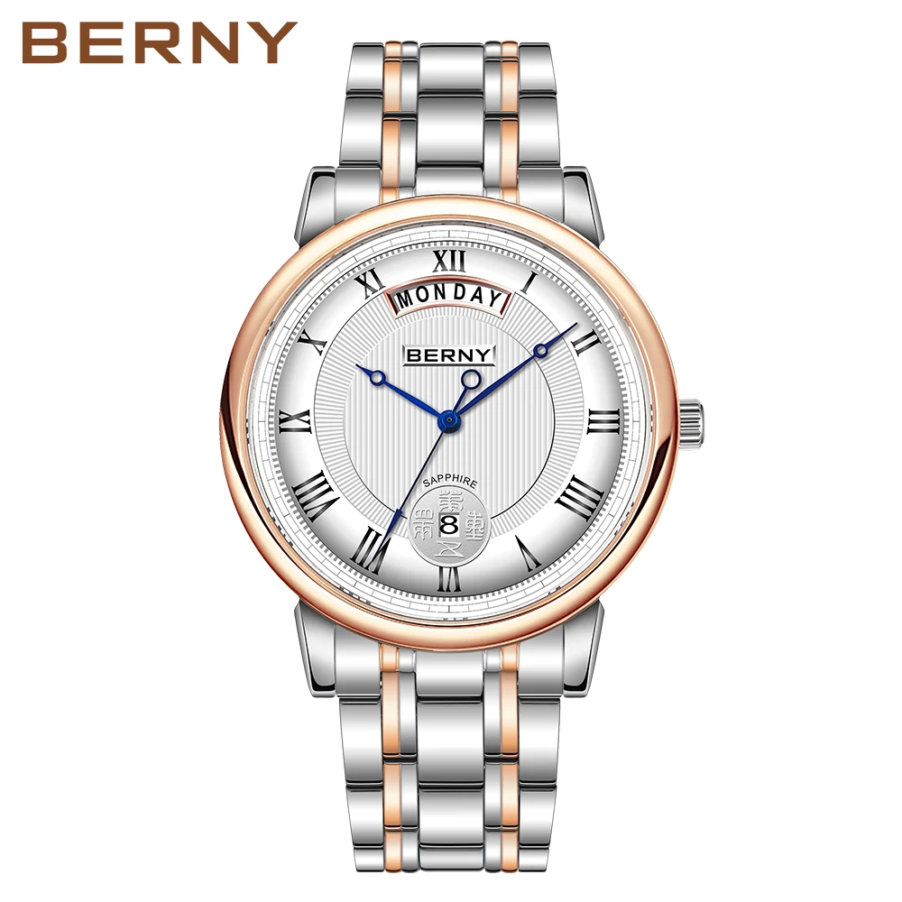 BERNY Men Quartz Watch Miyota VJ55 Top Quality Luxury Brand Day Top Stainless Steel Wristwatch Sapphire Waterproof Watch for Men image 3