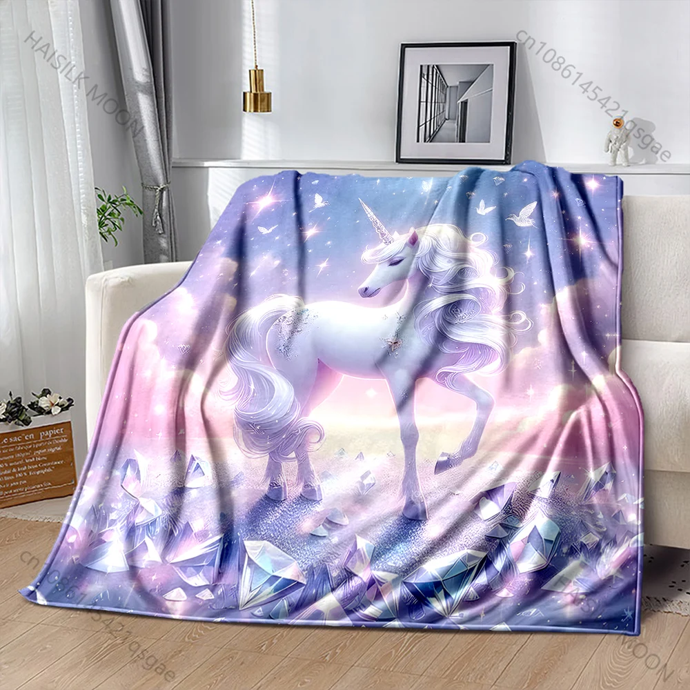 

Gem and Unicorn Fantasy Print Blanket Flannel Material Soft Warm for All Seasons Home Outdoor Camping Picnics Luxury Gifts