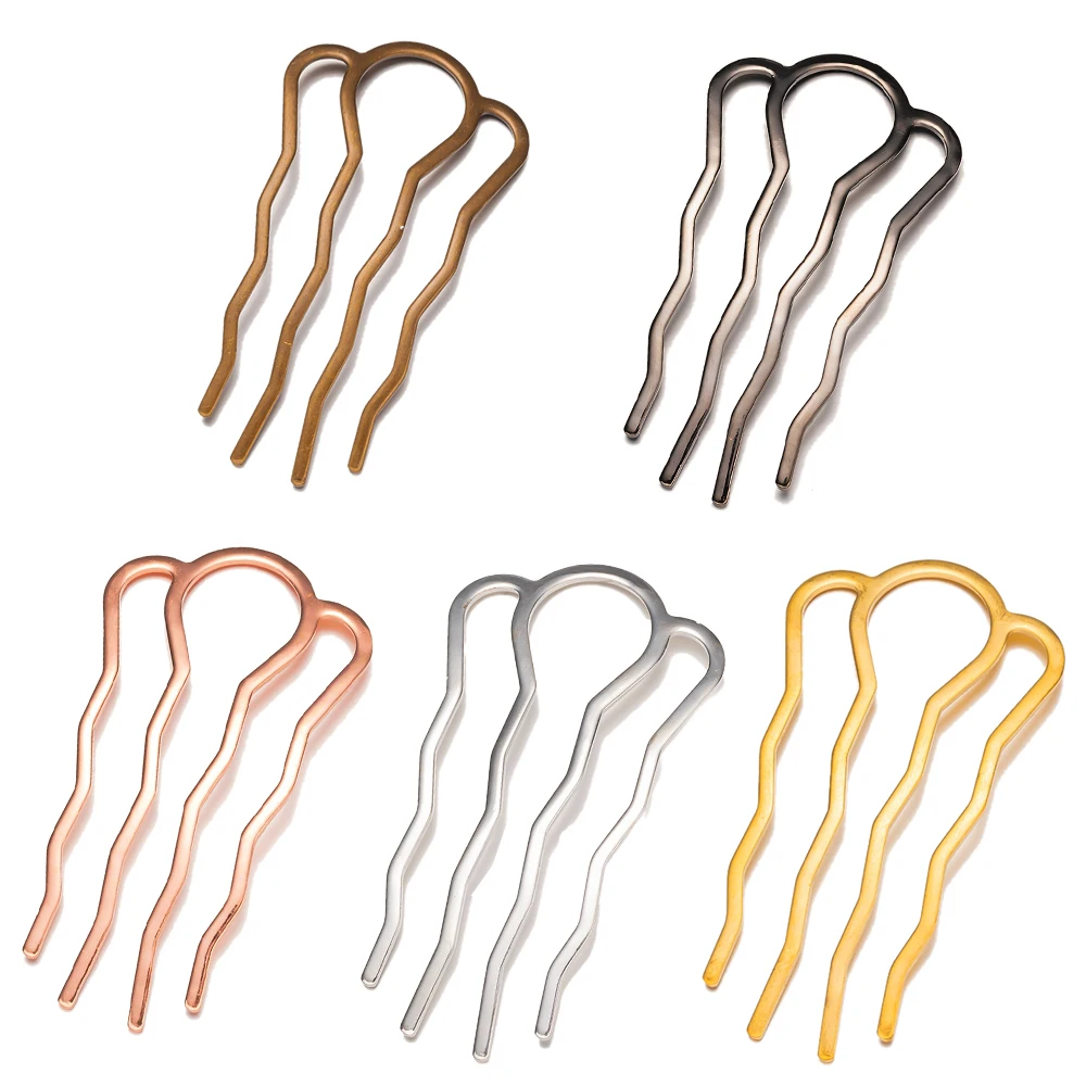 5pcs U-Shape Hair Fork Clip Stick Side Comb 4 Teeth Pins Bun Hairpin for Women Hair Styling Tool Jewelry Making Accessories