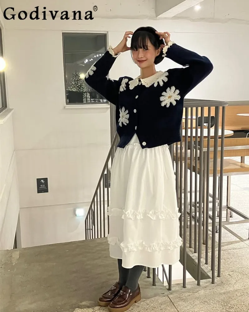 

2026 Spring New Japanese Style Sweet Girl Lapel Cardigan Printed Casual Versatile Long Sleeve Knit Sweater