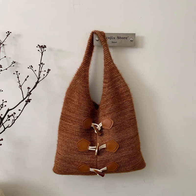 

Knitted Boho Hobo Tote Bag for Women Lightweight Yarn Crochet Bag Large Capacity Casual Shoulder Bag Travel Commuting Handbags