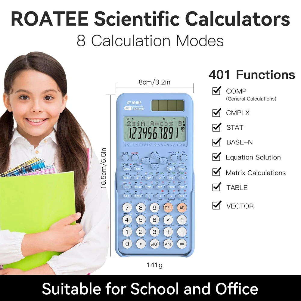 

ROATEE Scientific Calculator School Supplies 991MS 401 Functions 2-Line Display Desktop Calculator with Sliding Cover Student