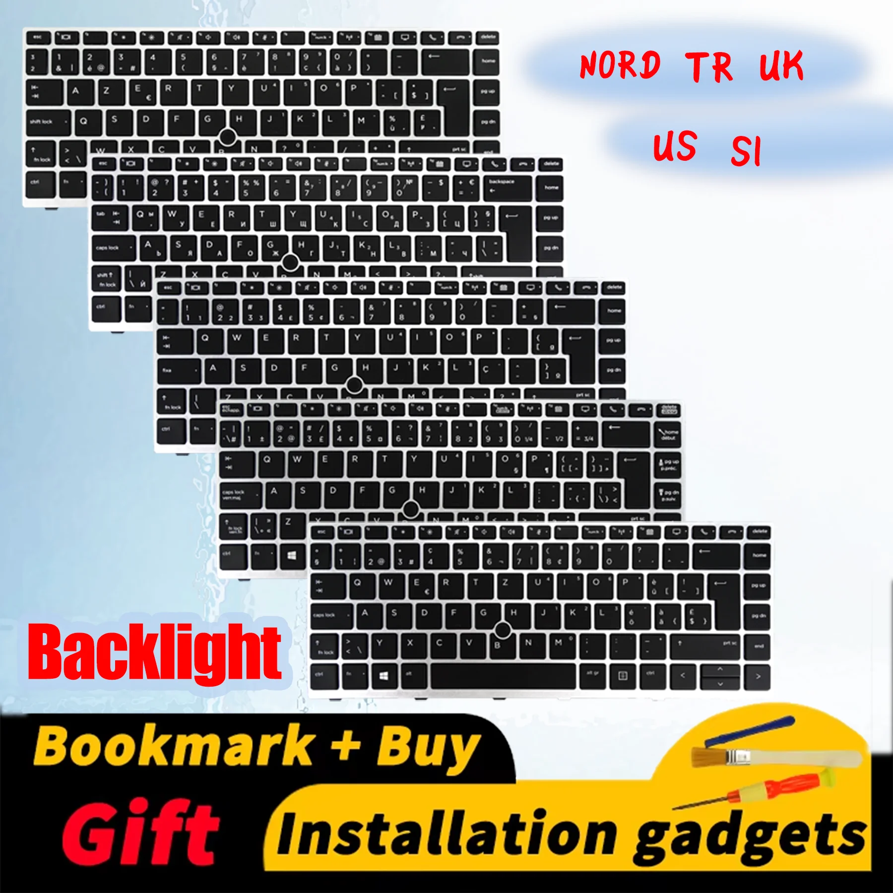 

Slovenia Turkish UK US Nordic For HP EliteBook 840 G5/840 G6/846 G5/745 G5/645 G6/ZBook 14u G5 backlit keyboard