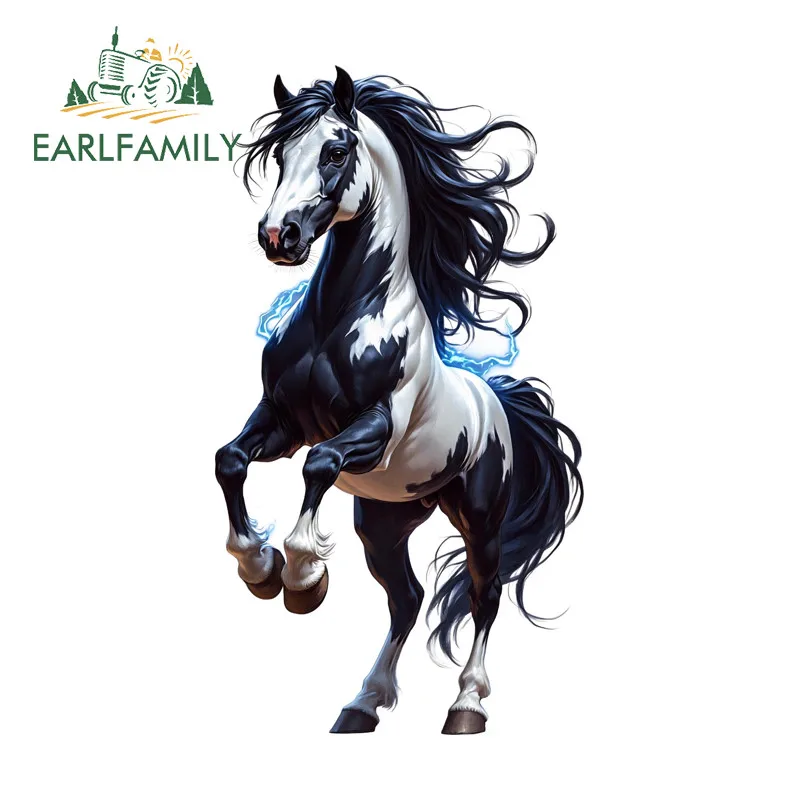 EARLFAMILY Lightning Horse Cartoon Car Sticker Caravan Surfboard Luggage Motorcycle Trunk Decal Personality Waterproof Car Label