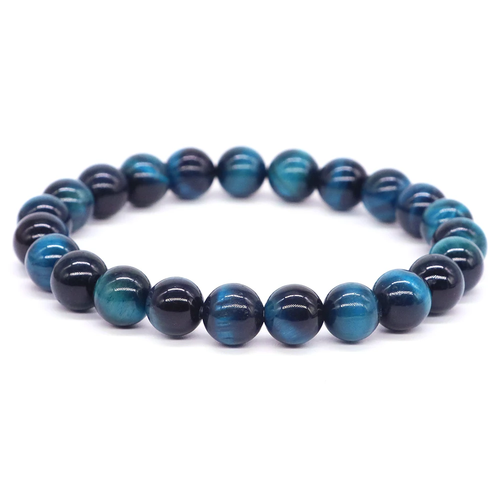 

Blue Tiger Eye Bracelets Women Men Natural Stone Round Bead Handmade Yoga Healing Elastic Bangles Couple Casual Jewelry Pulsera