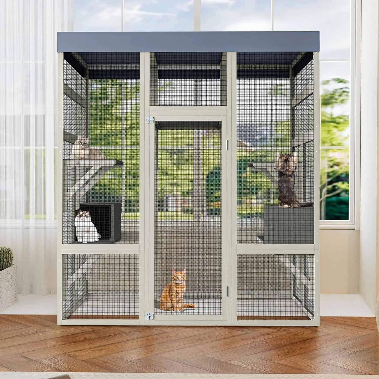 

Большой уличный деревянный корпус Catio 70 дюймов с 5 платформами, 2 ящика для отдыха, водонепроницаемые, устойчивые к ультрафиолетовому излучению, запираемые двери на крыше для дома