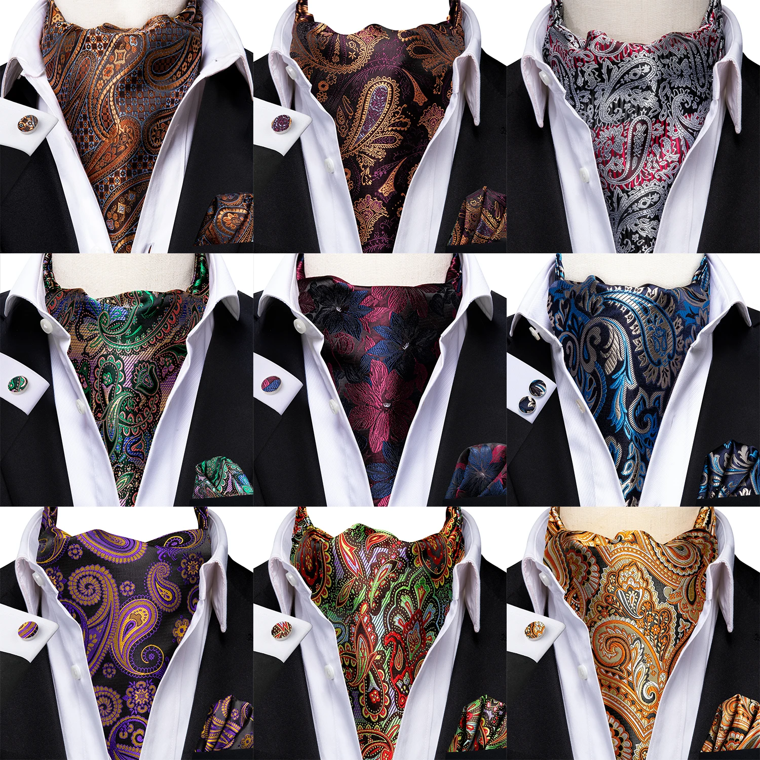 

Men's fashionable and luxurious Ascot Paisley mixed color Cravat set, suitable for daily leisure outings