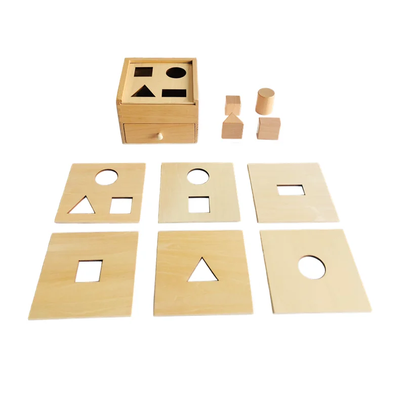 

Solid Wood Multiple Geometric Box w/ Drawer Montessori Imbucare Box Shapes Matching Game Hand-eye Coordination Fine Motor Skill