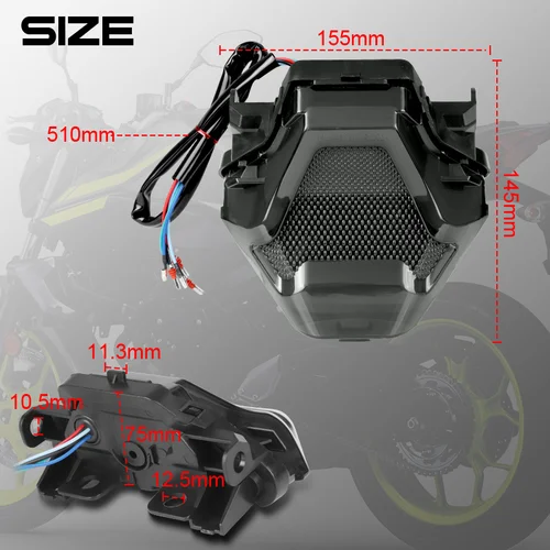 Imagen 2 del producto Luz trasera LED para motocicleta, luz de freno, luz de señal de giro, indicador para Yamaha R3 R25 MT07 FZ07 MT03 MT25 lc150 sniper150