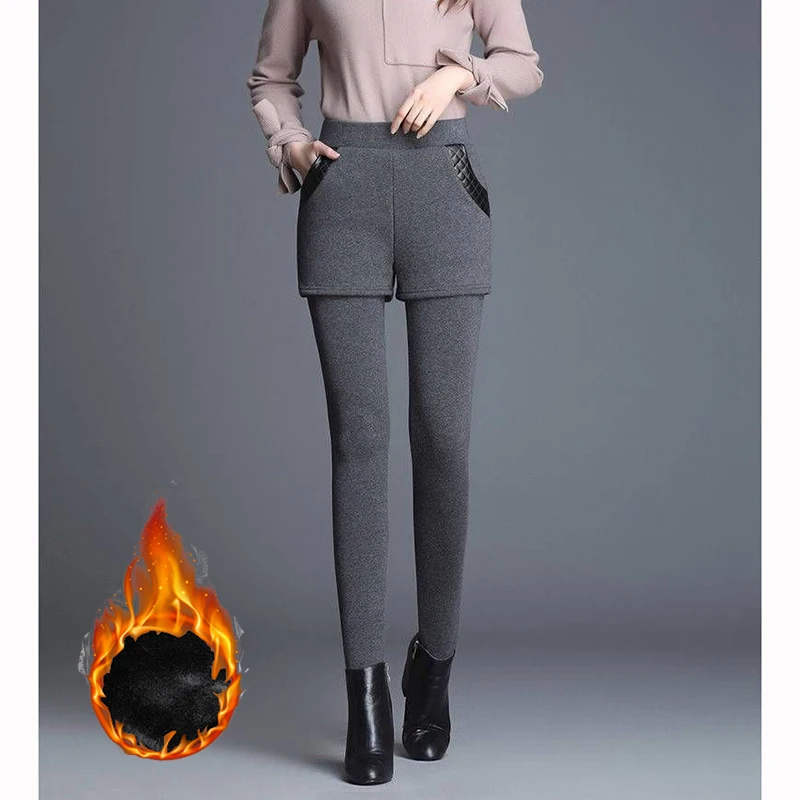 冬用女性用細身ストレートレッグサーマルパンツ レディース スノー ウォーム ハイウエスト プラッシュパンツ 女性用シックなデイリーフリースパンツ