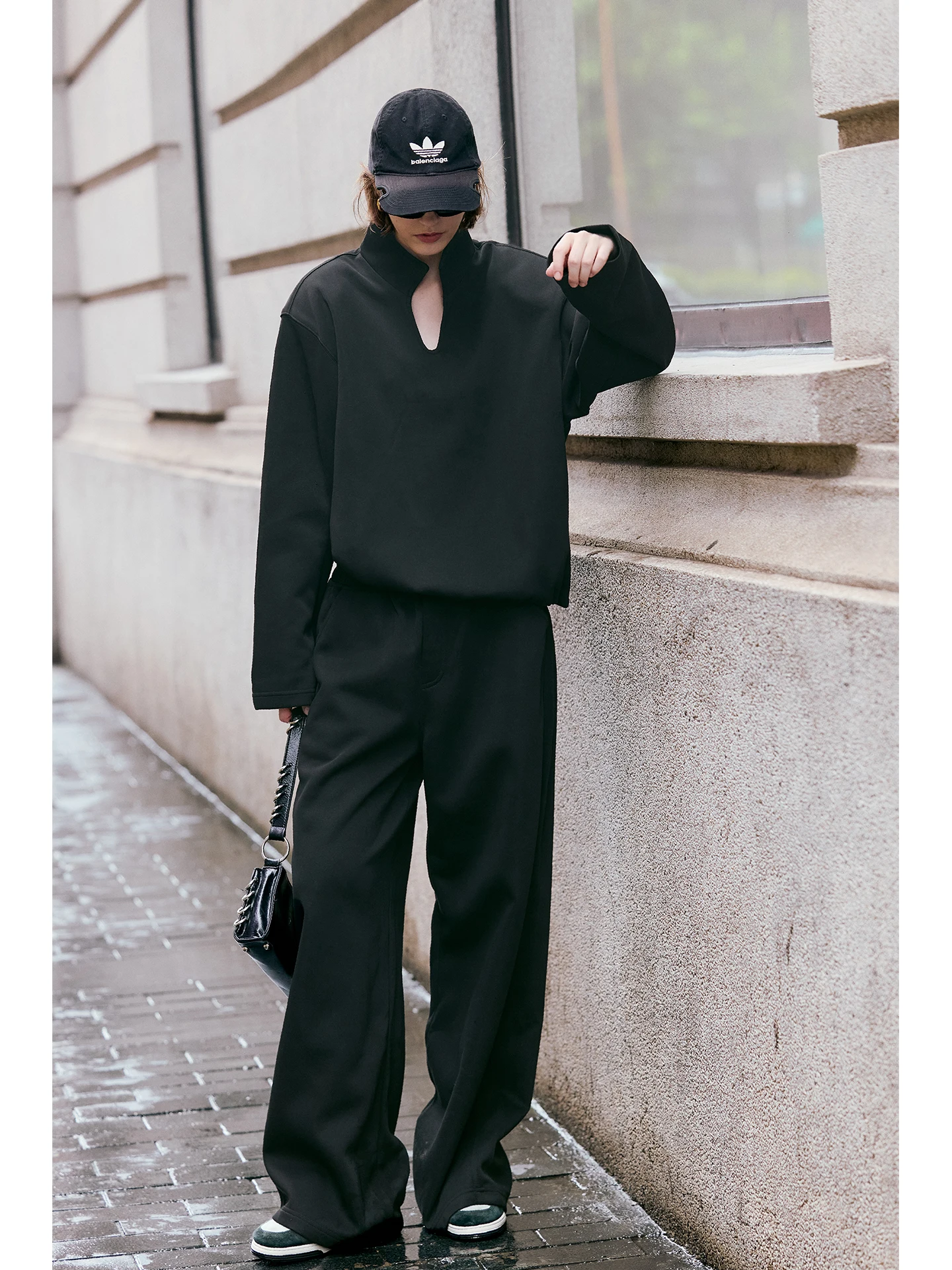 Luna7xi Women's High Neck Sweatshirt And Wide Leg Pants Set Casual Sportswear Two Piece Suite Cotton Blend Comfortable