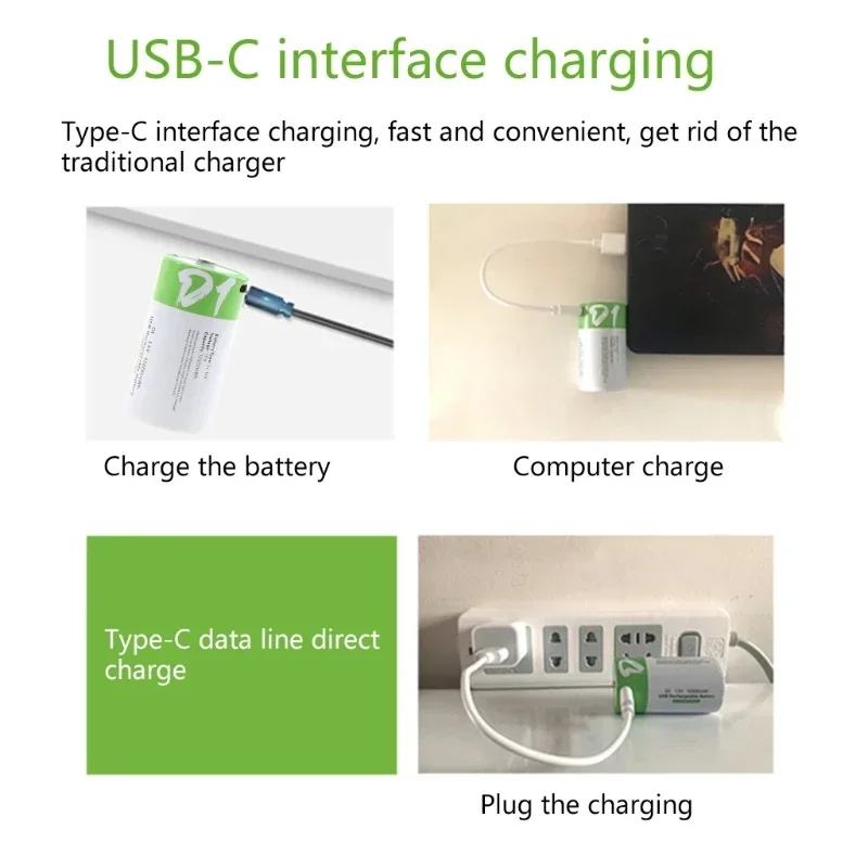 Gas appliance USB rechargeable battery, 1 to 10 LR20 lithium-ion batteries, 1.5 V, 12000 megawatt hours, with C-type cable