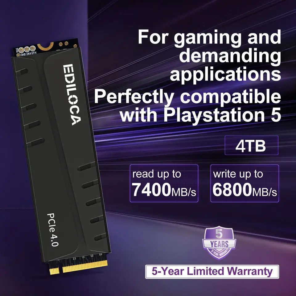 Ediloca EN855 PS5 SSD with Heatsink PCIe Gen4.0 NVMe M.2 Gaming