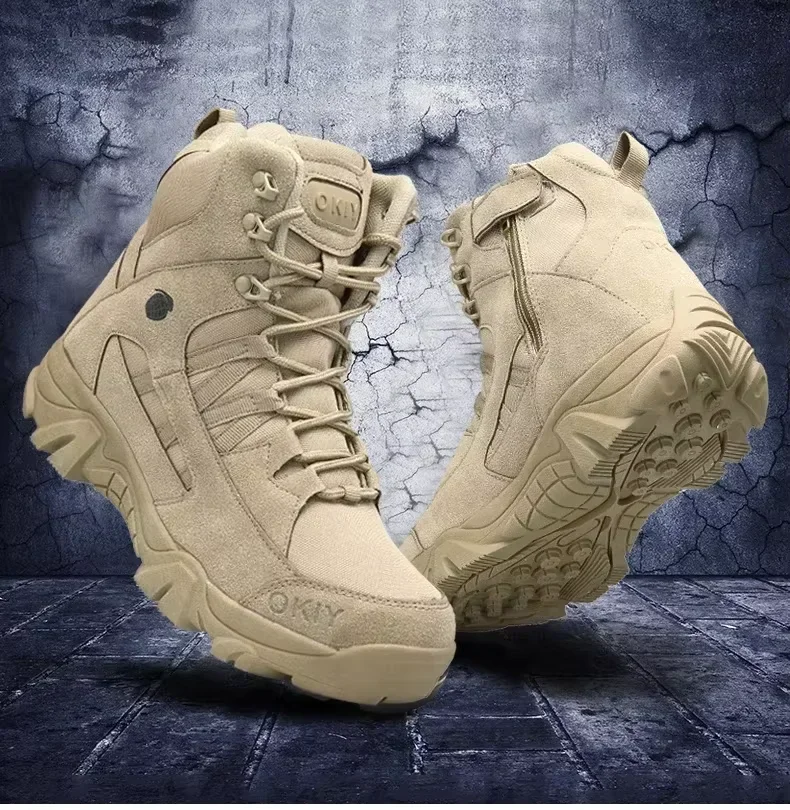 

Pop Men Tactical Boots Lace Up Breathable Male Army Boots Desert Boot Climbing Hiking Shoes Safety Unisex Hunting Boots Motorcyc