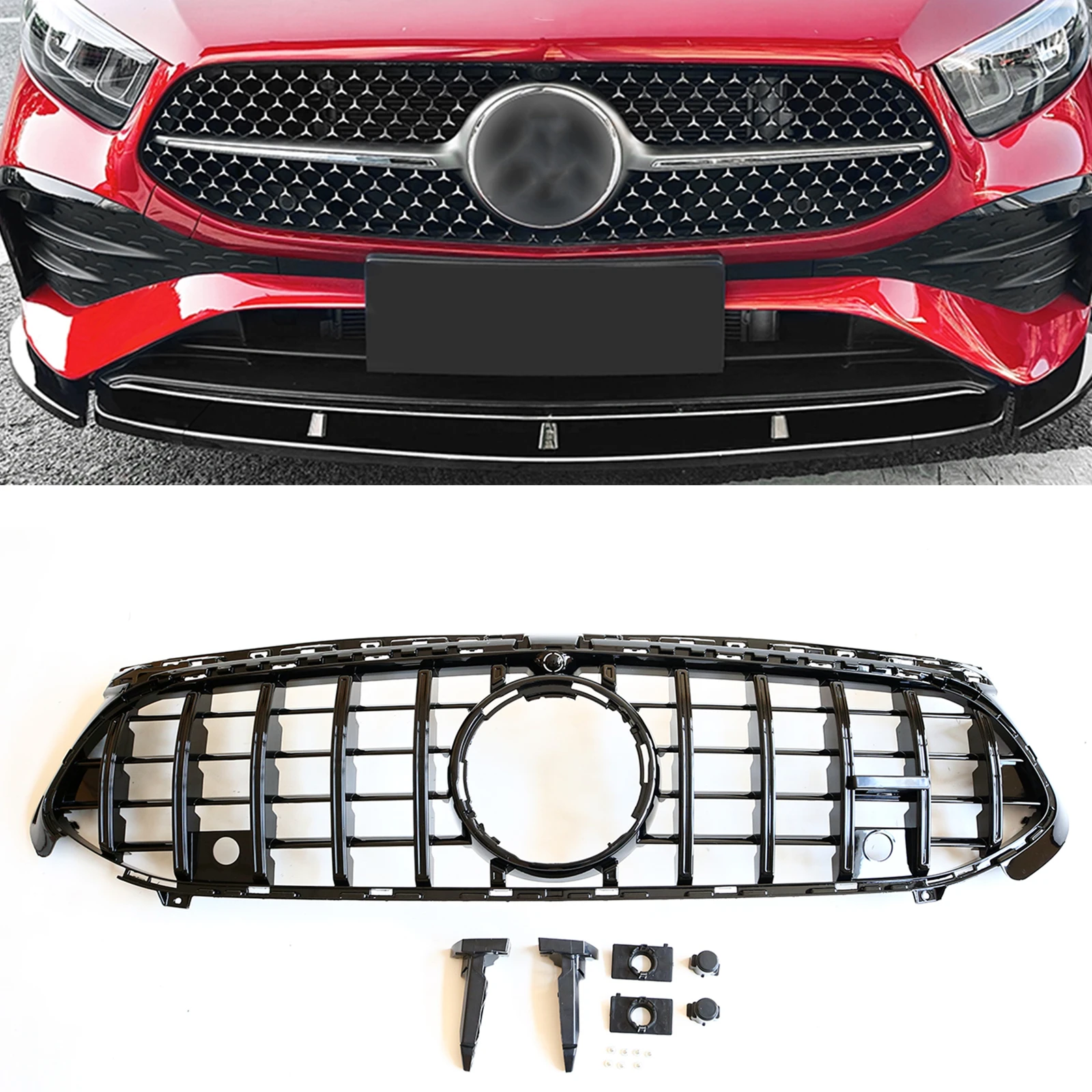 

Front Grille Grill For Mercedes-Benz A Class W177 A180 A200 A220 A250 A280 A35 AMG 2023-2024 GT Style Car Upper Bumper Hood Mesh