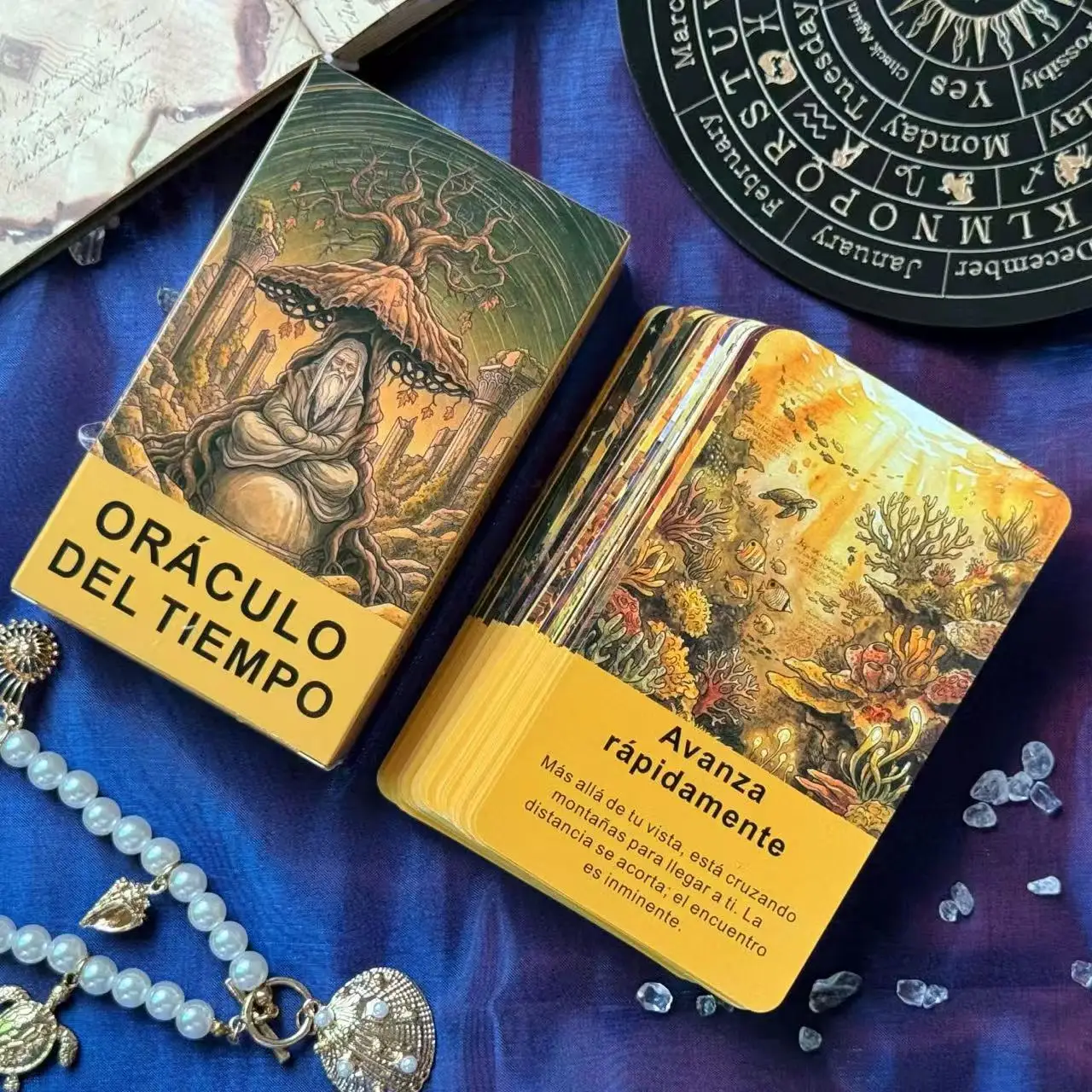 

Spanish Oracle Cards Deck, Time Theme, 54 Original Cards, Personal Reading & Guidance, Card Games, Tarot Cards, 12*7cm, 14+
