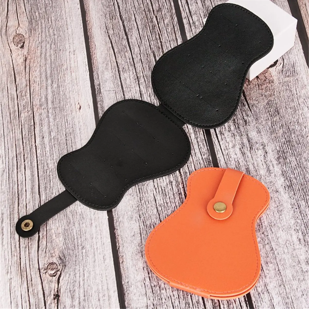 (AD10) Guitar Pick Case PU Pick Box Multi-Slot Guitar Pick Holder,Guitar Pick Case for Storing Orange