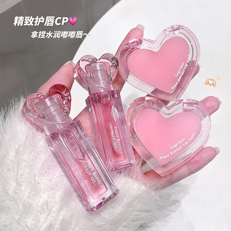 Extracto de plantas, juego de protección de labios dentados, agua hidratante, aceite de labios no graso, máscara de labios, lápiz labial para niña, Base de maquillaje