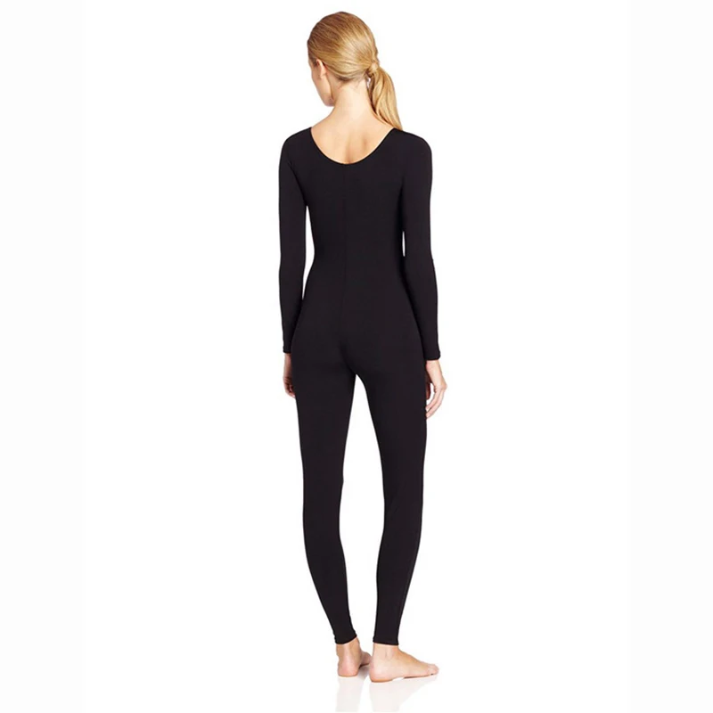 Damski kombinezon baletowy z długim rękawem, elastyczny, zakrywający całe ciało, z dekoltem typu scoop, strój do tańca dla dorosłych, nylonowy, czarny catsuit, strój gimnastyczny.