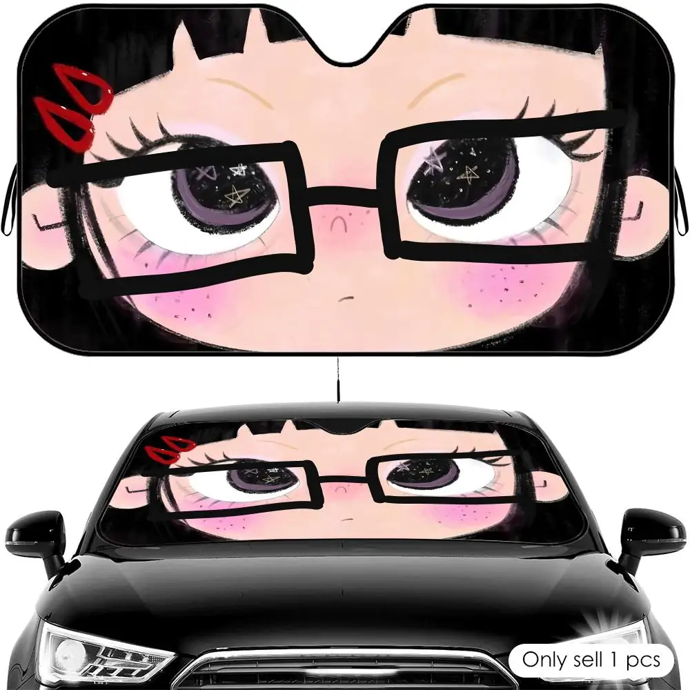 

Cartoon Eye Cute Girl Sun Visor Car Windshield Sun Shade UV Protection Heat Insulation Cover Universal Sun Protector