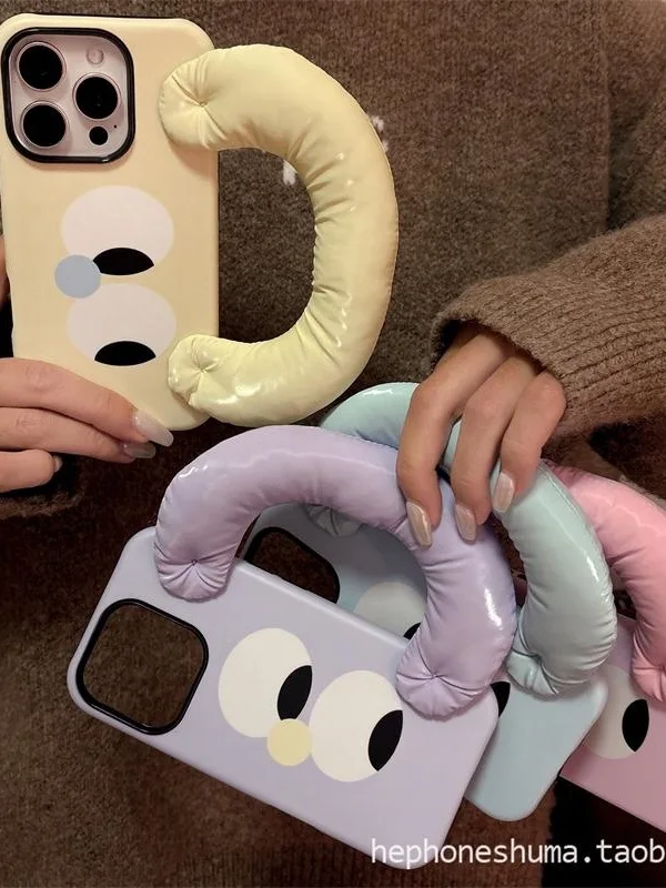 Handheld Wristband Big Eye Cute Phone Case For iPhone 16Pro Max 15 14 13 Pro Cartoon Cute Creative Case