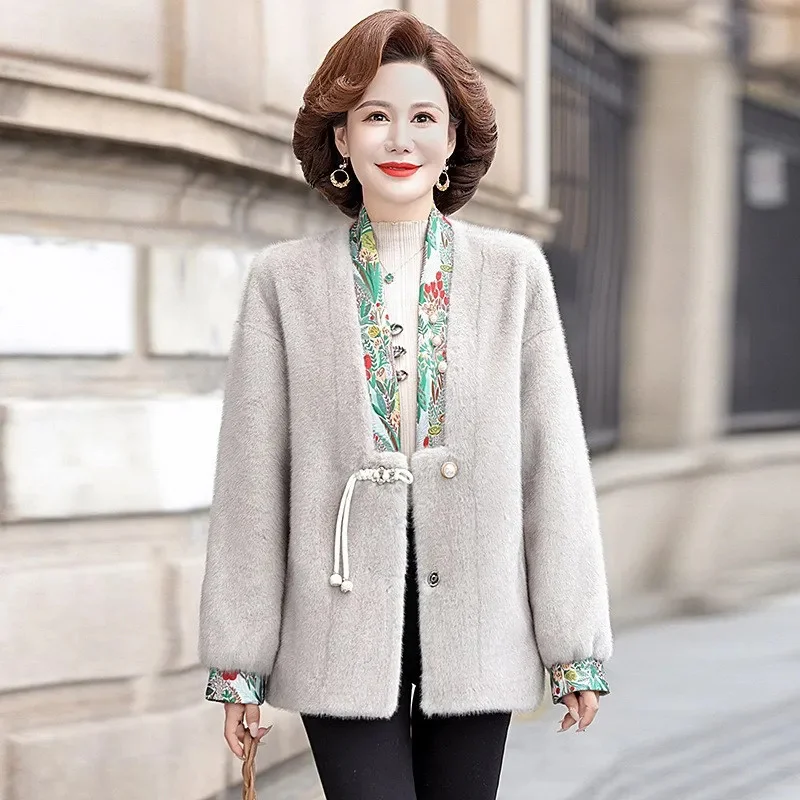 Middle aged Women Fur Coat New Imitation Mink Fur Overcoat High-end Artificial Mink Fur Coats Middle aged Mother Winter Outcoat