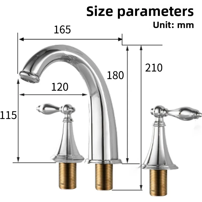 

Copper basin hot and cold faucet three-hole split three-piece set basin wash basin bathroom cabinet European style